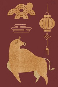 Chinese Ox Year  vector gold design elements set
