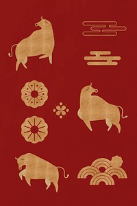 Lunar New Year 2021 vector gold stickers set