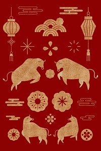 2021 Chinese New Year psd Ox golden illustration collection