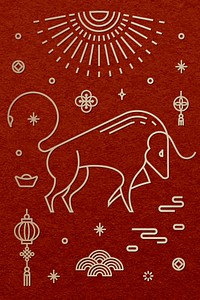 Chinese Ox Year gold vector design elements set