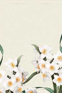 Wedding frame with daffodil border on color background