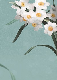 Floral wedding card with daffodil border on green background