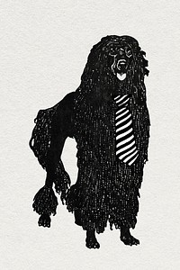 Vintage poodle dog graphic with cute necktie, remixed from artworks by Moriz Jung