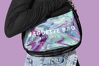 Holographic baguette bag mockup psd