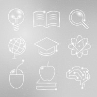 Education technology white icons digital and science graphic collection
