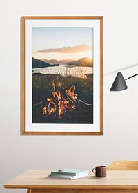 Wooden picture frame mockup, editable design psd