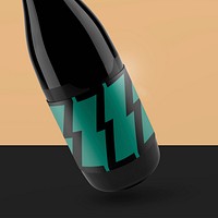 Black wine bottle, green label design
