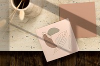 Invitation card mockup, minimal leaf illustration  psd