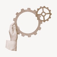 Hand moving cogwheel, business management remix psd