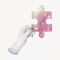 Hand holding jigsaw, business solution remix vector