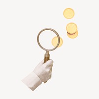 Hand holding magnifying glass, profit-seeking remix psd