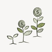 Growing money tree, business finance illustration psd