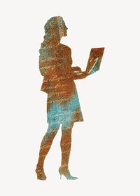 Businesswoman holding laptop silhouette remix psd