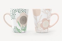 Ceramic coffee mug mockup, floral design psd