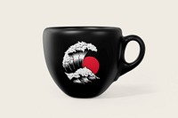 Ceramic espresso cup mockup, Japanese wave design psd