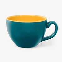 Ceramic coffee cup mockup, teal design psd