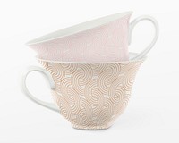 Tea cups mockup, abstract pattern product design psd