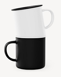 Camping mugs mockup, minimal black & white product design psd