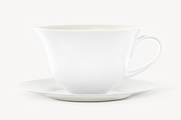 Tea cup, saucer mockup, white product design psd