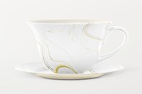 Tea cup, saucer mockup, white product design psd