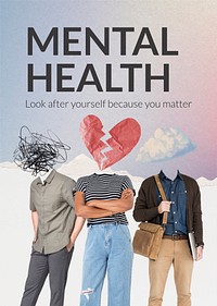 Mental health poster template, creative remixed media psd