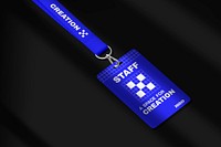 Lanyard ID badge mockup, blue 3D rendering design psd