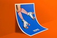 Poster mockup, realistic paper, roller skates photo psd