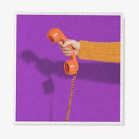 Square poster mockup, hand holding telephone photo psd