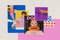 Colorful, funky mood board, paper collage art