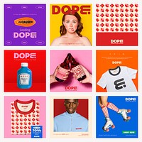 Funky branding Instagram post template, colorful business advertisement set psd