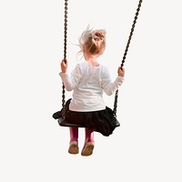 Kid on swing collage element, blond girl psd