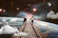 Couple journey background, collage art, surreal remixed media psd 