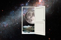 Door to universe background, collage art, surreal remixed media psd 