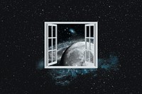 Window to space background, collage art, surreal remixed media psd 