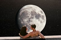 Couple vacation background, moon, surreal escapism remixed media