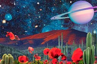 Surreal landscape background, Saturn college art, remixed media psd 