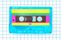 Blue cassette tape collage element psd