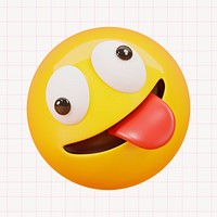 Crazy face emoji collage element, 3D rendering psd