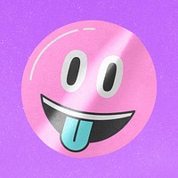 Tongue out emoji sticker on purple design