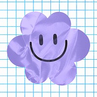 Smiling cloud collage element, purple wrinkled paper design psd