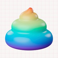 Rainbow poop collage element, 3D rendering psd