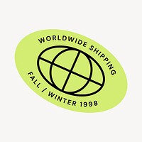 Worldwide shipping sticker, grid globe graphic vector