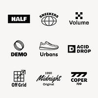 Retro business logo template, black design set psd