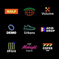 Colorful retro logo template, aesthetic design set vector