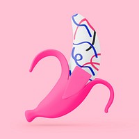 Pink 3D abstract banana, doodle line pattern design psd