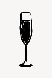 Champagne glass collage element, beverage doodle illustration vector