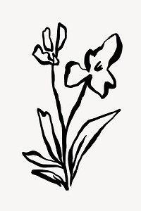 Flower ink brush collage element, line art design vector