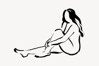 Female body collage element, line art illustration psd