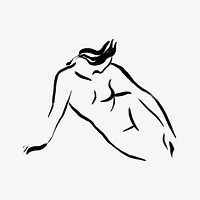 Female body collage element, line art illustration psd