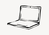 Laptop collage element, line art illustration psd